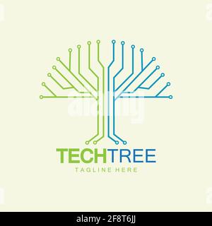 tech tree logo concept,green network technology logo vector.tech tree electrical circuit digital logo vector icon Stock Vector
