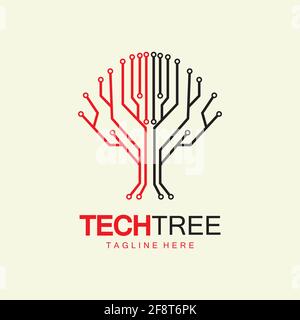 tech tree logo concept,green network technology logo vector.tech tree electrical circuit digital logo vector icon Stock Vector