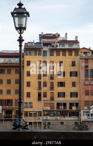 Street Lamp on Bank of the River Arno in Florence, Italy Stock Photo