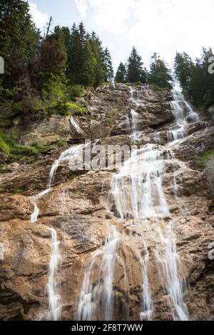 Beautiful Brochaux waterfall in French Alps in summer near Avoriaz  Haute-Savoie, France. Stock Photo