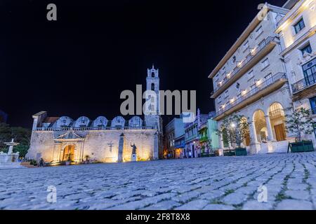 The Basilica and Monastery of San Francisco de Asis at night - Havana, Cuba Stock Photo