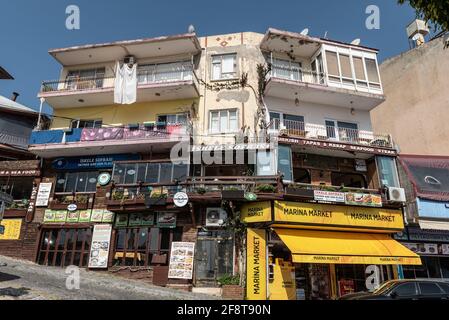 Alanya, Turkey. April 7th 2021 Iskele Sofrasi  a Turkish family restaurant near the harbour in Alanya on the Turkish Riviera, Turkey Stock Photo