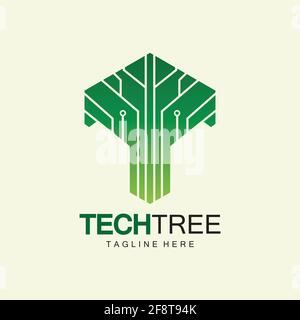 tech tree logo concept,green network technology logo vector.tech tree electrical circuit digital logo vector icon Stock Vector