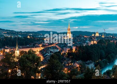 Beautiful view over Münsterkirche, Bern, Switzerland from Rose Garden Stock Photo