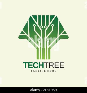 tech tree logo concept,green network technology logo vector.tech tree electrical circuit digital logo vector icon Stock Vector