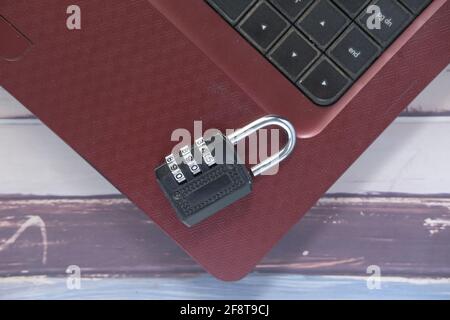 internet safety concept with padlocked on laptop Stock Photo