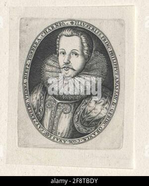 Philipp Wilhelm, Prince of Orania, Count of Nassau at the age of cottier years: chest, half from left; BARHAUPT, with Schniurnbart, somewhat chink; in grandmother, with a wide peak cooking crime; In oval framing with Latin transcript. Tab in the picture below. Without designation. Copper engraving by Lambert Cornelis (attributed). Stock Photo