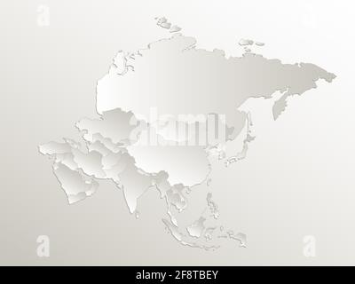 Asia map, separates states, card paper 3D natural blank Stock Photo