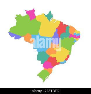 Brazil map, administrative division, separated individual regions, color map isolated on white background blank Stock Photo