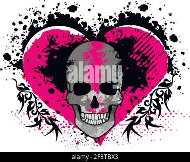 Gothic sign with skull heart, grunge vintage design t shirts Stock Vector