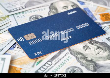 Debit card and US 100 dollar banknote for design purpose Stock Photo