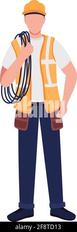 Caucasian male electrical engineer flat color vector faceless character Stock Vector