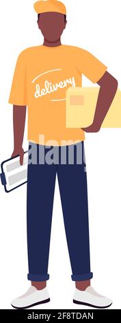 African american delivery man flat color vector faceless character Stock Vector