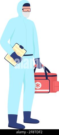 Male caucasian paramedic flat color vector faceless character Stock Vector
