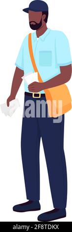 African american postman flat color vector faceless character Stock Vector