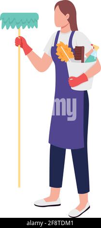 Female caucasian cleaner flat color vector faceless character Stock Vector