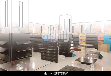 shopping mall, interior visualization, 3D illustration Stock Photo