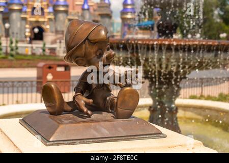 Orlando, Florida. September 02, 2020. Pinoccio statue at Magic Kingdom (102) Stock Photo