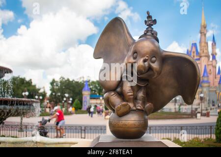 Orlando, Florida. September 02, 2020. Dumbo statue at Magic Kingdom (101) Stock Photo