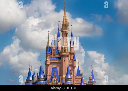 Orlando, Florida. September 02, 2020. Partial view of Cinderella Castle at Magic Kingdom (25) Stock Photo