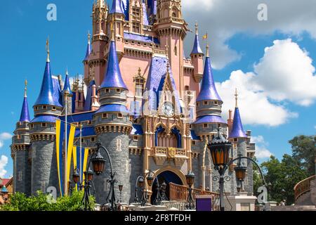 Orlando, Florida. September 02, 2020. Partial view of Cinderella Castle at Magic Kingdom (56). Stock Photo