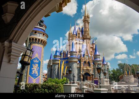 Orlando, Florida. September 02, 2020. Partial view of Cinderella Castle at Magic Kingdom (56) Stock Photo