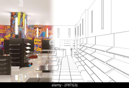 shopping mall, interior visualization, 3D illustration Stock Photo