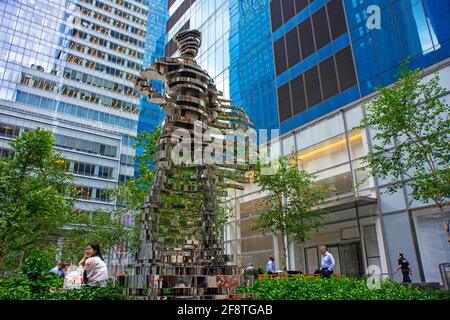 Antonio Pio Saracino's Hero sculpture The Guardians: Superhero in Bryant Park in Midtown Manhattan, New York City Stock Photo