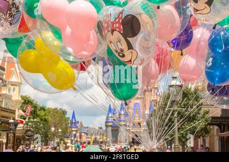 Orlando, Florida. September 02, 2020. Top view of Disney balloons at Magic Kingdom (351) Stock Photo