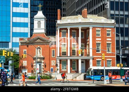 The Shrine of St. Elizabeth Ann Seton or Church of Our Lady of the Holy Rosary James Watson Housein Lower Manhattan New York City. Cityscape view of b Stock Photo