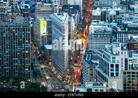 Aerial Views of Flatiron building and Flatiron district from Empire State building New York. Stock Photo