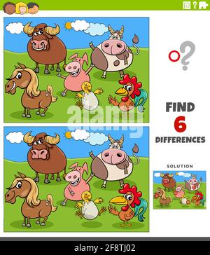 differences game with cartoon farm animals coloring page Stock Vector ...