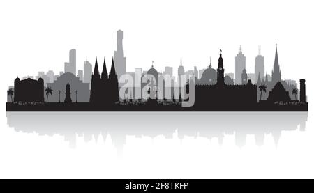 Melbourne Australia city skyline vector silhouette illustration Stock Vector