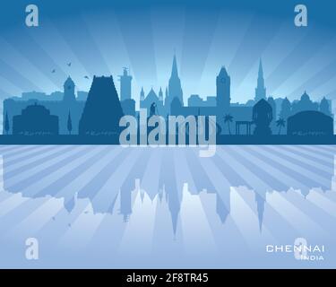 Chennai India city skyline vector silhouette illustration Stock Vector