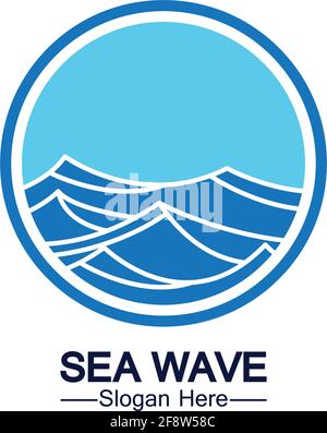Water wave logo template icon vector illustration design. Wave In Circle Shape Stock Vector