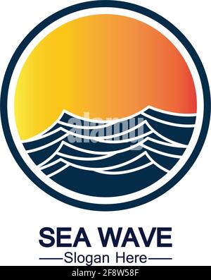 Water wave logo template icon vector illustration design. Wave In Circle Shape Stock Vector
