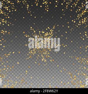 Gold confetti luxury sparkling confetti. Scattered small gold particles on transparent background. Actual festive overlay template. Alive vector illus Stock Vector