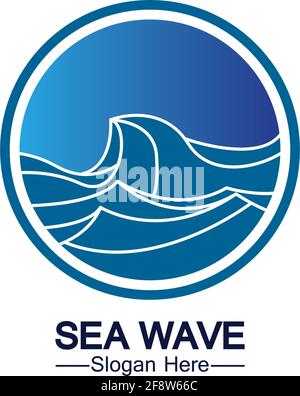 Water wave logo template icon vector illustration design. Wave In Circle Shape Stock Vector