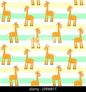 Pattern with giraffes. Safari animals, solid pattern. Childrens cute characters. Background with stripes and animals. Vector,template for childrens de Stock Vector