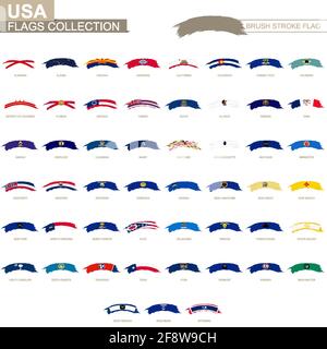 Rounded grunge brush stroke with US state flags. Set of vector flags. Stock Vector