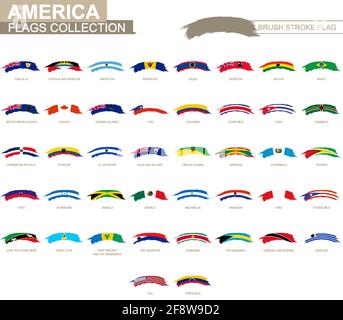 Rounded grunge brush stroke with American flags. Set of vector flags. Stock Vector