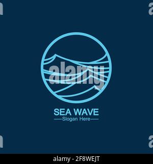 sea ocean wave line logo simple monoline style vector icon symbol illustration Stock Vector