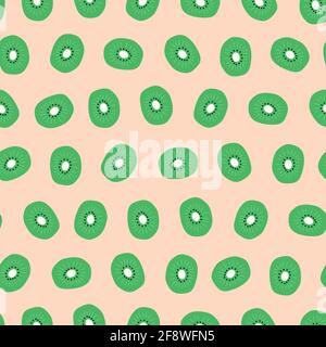 Kiwifruit seamless vector background pink green. Kiwi repeating pattern. Chinese gooseberry Scandinavian style cute summer fruit surface pattern Stock Vector