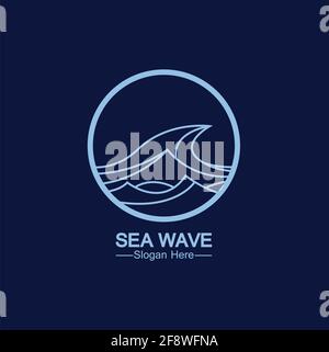sea ocean wave line logo simple monoline style vector icon symbol illustration Stock Vector