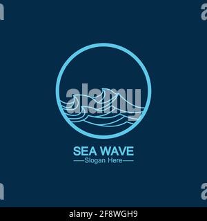 sea ocean wave line logo simple monoline style vector icon symbol illustration Stock Vector
