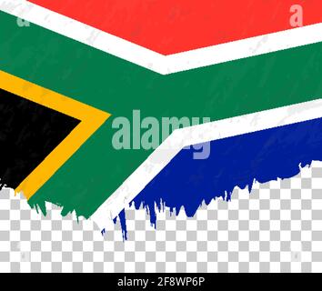 Grunge-style flag of South Africa on a transparent background. Vector textured flag of South Africa for vertical design. Stock Vector