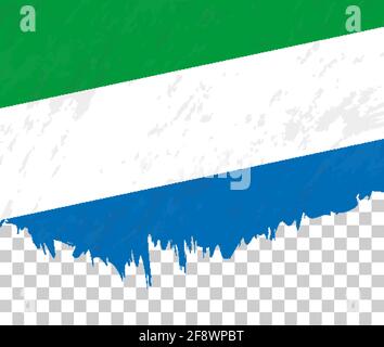 Grunge-style flag of Sierra Leone on a transparent background. Vector textured flag of Sierra Leone for vertical design. Stock Vector