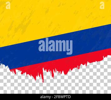 Grunge-style flag of Colombia on a transparent background. Vector textured flag of Colombia for vertical design. Stock Vector
