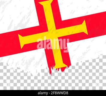 Grunge-style flag of Guernsey on a transparent background. Vector textured flag of Guernsey for vertical design. Stock Vector