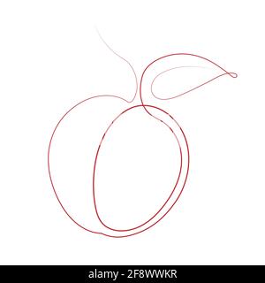 Apple fruit in continious line vector illustration art drawing style. Minimalistic simple red line sketch on white background Stock Vector